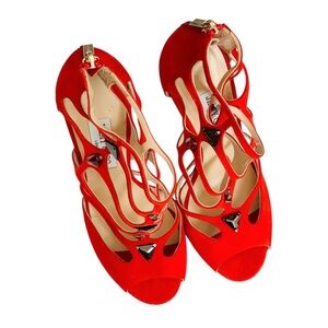 Jimmy Choo Embellished Sandals | Size 40 | Orange | Stunning Stones | W/Dust Bag